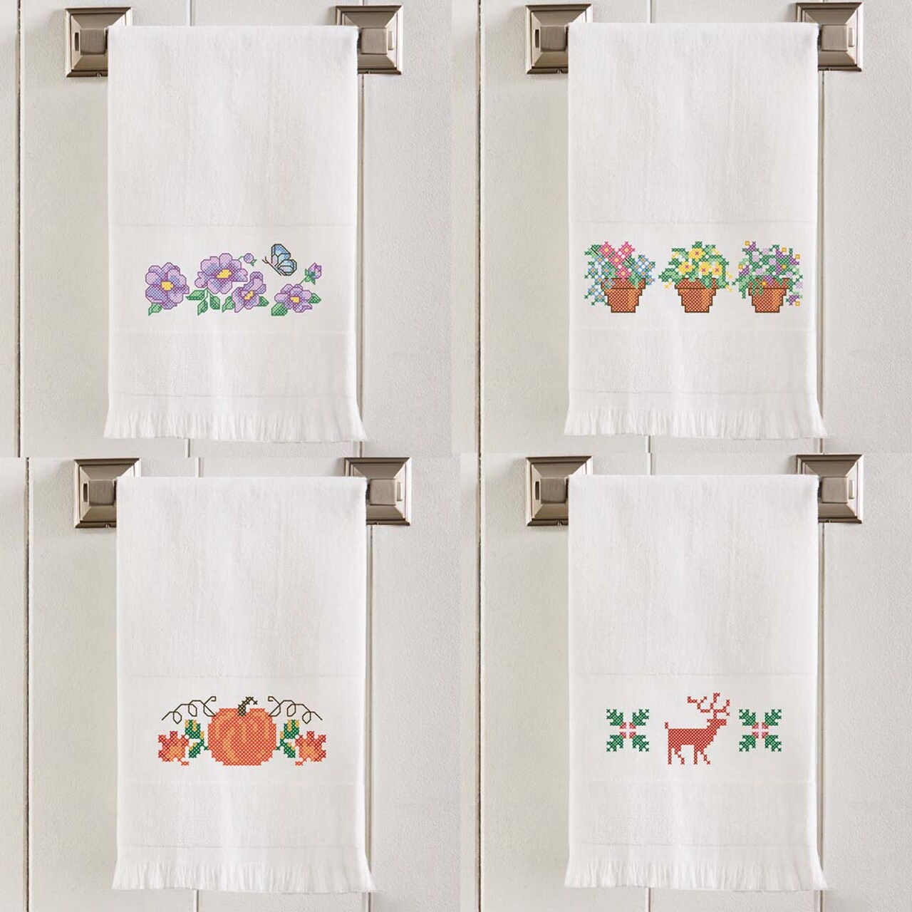 Herrschners Four Seasons Terry Towel Set Stamped Cross-Stitch
